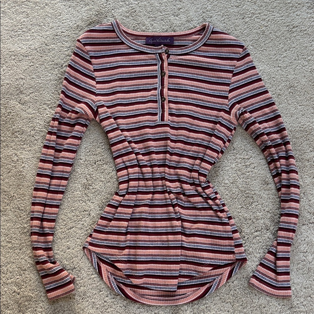 Gloria Vanderbilt Pink and Black Striped Top